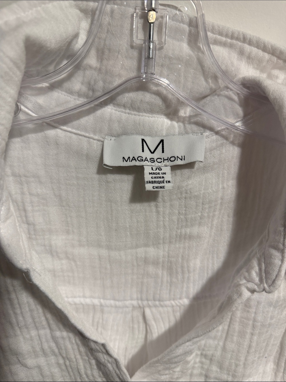 Magaschoni White Short-Sleeve Button-Down Gauzy Pocket Shirt Size Large